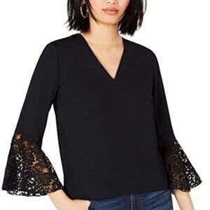 Bar III Women's Lace Sleeves Separate Suit Black Blouse. S